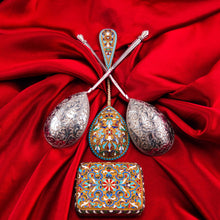 Load image into Gallery viewer, Magnificent Large Antique Pair of Imperial Russian Solid Silver Niello Spoons - Volkov Karp Nikit c.1910