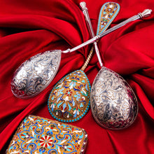 Load image into Gallery viewer, Magnificent Large Antique Pair of Imperial Russian Solid Silver Niello Spoons - Volkov Karp Nikit c.1910
