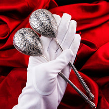 Load image into Gallery viewer, Magnificent Large Antique Pair of Imperial Russian Solid Silver Niello Spoons - Volkov Karp Nikit c.1910
