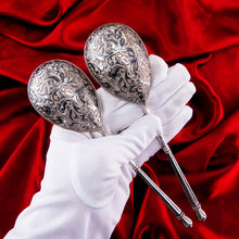 Load image into Gallery viewer, Magnificent Large Antique Pair of Imperial Russian Solid Silver Niello Spoons - Volkov Karp Nikit c.1910