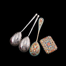 Load image into Gallery viewer, Magnificent Large Antique Pair of Imperial Russian Solid Silver Niello Spoons - Volkov Karp Nikit c.1910