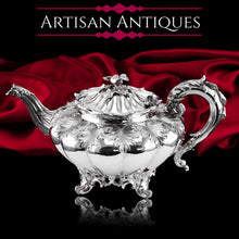 Load image into Gallery viewer, Antique Georgian Solid Silver Teapot 'Melon' Shape Acanthus Design - Barnard 1835