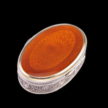 Load image into Gallery viewer, Antique Sterling Silver Box with Orange Guilloche Enamel - David Andersen c.1900