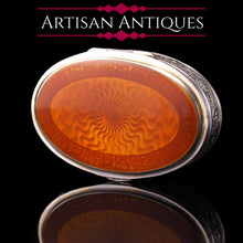 Load image into Gallery viewer, Antique Sterling Silver Box with Orange Guilloche Enamel - David Andersen c.1900