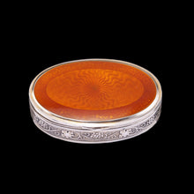 Load image into Gallery viewer, Antique Sterling Silver Box with Orange Guilloche Enamel - David Andersen c.1900