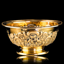 Load image into Gallery viewer, Antique Victorian Solid Silver Gilt Bowl with Ornate Floral Chasing - Henry Wilkinson & Co 1860