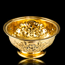 Load image into Gallery viewer, Antique Victorian Solid Silver Gilt Bowl with Ornate Floral Chasing - Henry Wilkinson & Co 1860