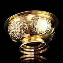 Load image into Gallery viewer, Antique Victorian Solid Silver Gilt Bowl with Ornate Floral Chasing - Henry Wilkinson & Co 1860