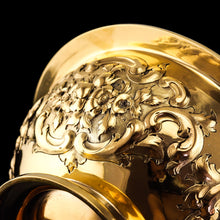 Load image into Gallery viewer, Antique Victorian Solid Silver Gilt Bowl with Ornate Floral Chasing - Henry Wilkinson & Co 1860