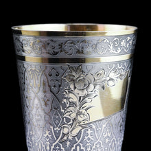Load image into Gallery viewer, Antique French Solid Silver Parcel Gilt Beaker Cup, Engine Turned & Engraved 19th c.