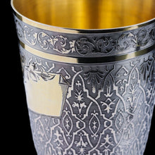 Load image into Gallery viewer, Antique French Solid Silver Parcel Gilt Beaker Cup, Engine Turned & Engraved 19th c.