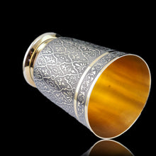 Load image into Gallery viewer, Antique French Solid Silver Parcel Gilt Beaker Cup, Engine Turned & Engraved 19th c.