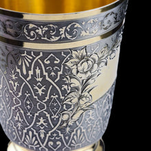 Load image into Gallery viewer, Antique French Solid Silver Parcel Gilt Beaker Cup, Engine Turned & Engraved 19th c.