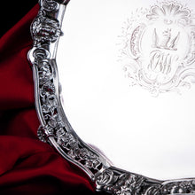 Load image into Gallery viewer, A Magnificent Antique Georgian Solid Silver Salver with Rococo Vine and Figural Mask Decorations - London 1742