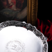 Load image into Gallery viewer, A Magnificent Antique Georgian Solid Silver Salver with Rococo Vine and Figural Mask Decorations - London 1742