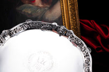 Load image into Gallery viewer, A Magnificent Antique Georgian Solid Silver Salver with Rococo Vine and Figural Mask Decorations - London 1742