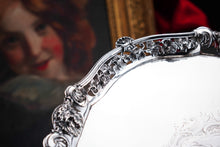 Load image into Gallery viewer, A Magnificent Antique Georgian Solid Silver Salver with Rococo Vine and Figural Mask Decorations - London 1742