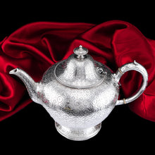 Load image into Gallery viewer, Antique Victorian Solid Silver Teapot with Rare Dotted Pattern - Barnards 1863