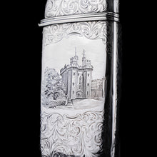 Load image into Gallery viewer, Antique Solid Silver Victorian 'Castle Top' Cigar/Cheroot Case, Rare Lancaster Castle - Nathaniel Mills 1844