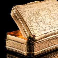 Load image into Gallery viewer, Antique Solid Silver Victorian Gilt Table Snuff Box with Original Fitted Box - Charles Rawlings & William Summers 1854