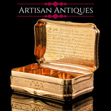 Load image into Gallery viewer, Antique Solid Silver Victorian Gilt Table Snuff Box with Original Fitted Box - Charles Rawlings & William Summers 1854