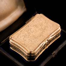 Load image into Gallery viewer, Antique Solid Silver Victorian Gilt Table Snuff Box with Original Fitted Box - Charles Rawlings & William Summers 1854