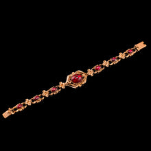 Load image into Gallery viewer, Antique Victorian 18ct Gold Garnet Cabochon Flower Bracelet - c.1840