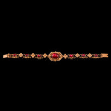 Load image into Gallery viewer, Antique Victorian 18ct Gold Garnet Cabochon Flower Bracelet - c.1840