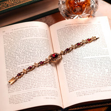 Load image into Gallery viewer, Antique Victorian 18ct Gold Garnet Cabochon Flower Bracelet - c.1840