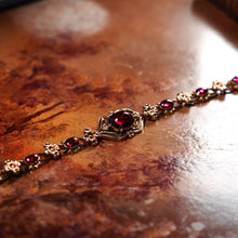 Load image into Gallery viewer, Antique Victorian 18ct Gold Garnet Cabochon Flower Bracelet - c.1840