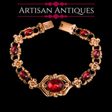 Load image into Gallery viewer, Antique Victorian 18ct Gold Garnet Cabochon Flower Bracelet - c.1840