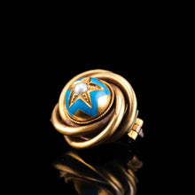 Load image into Gallery viewer, Antique Victorian 18ct Gold Star Blue Enamel Pearl Brooch Pin - c.1880