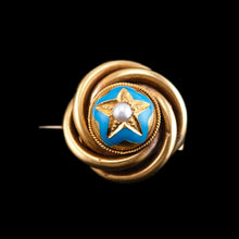 Load image into Gallery viewer, Antique Victorian 18ct Gold Star Blue Enamel Pearl Brooch Pin - c.1880