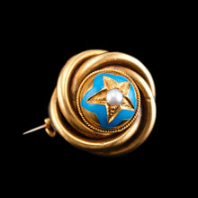 Load image into Gallery viewer, Antique Victorian 18ct Gold Star Blue Enamel Pearl Brooch Pin - c.1880