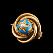 Load image into Gallery viewer, Antique Victorian 18ct Gold Star Blue Enamel Pearl Brooch Pin - c.1880