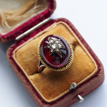 Load image into Gallery viewer, Antique Victorian Garnet & Diamond Cabochon & Star Rose Cut Gold Ring - c.1880