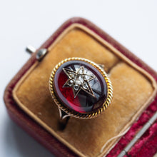 Load image into Gallery viewer, Antique Victorian Garnet & Diamond Cabochon & Star Rose Cut Gold Ring - c.1880