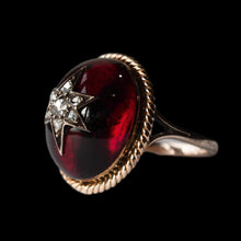 Load image into Gallery viewer, Antique Victorian Garnet & Diamond Cabochon & Star Rose Cut Gold Ring - c.1880