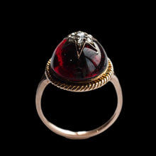 Load image into Gallery viewer, Antique Victorian Garnet & Diamond Cabochon & Star Rose Cut Gold Ring - c.1880