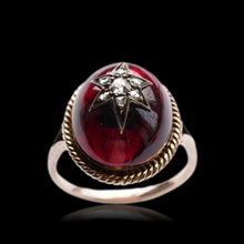 Load image into Gallery viewer, Antique Victorian Garnet & Diamond Cabochon & Star Rose Cut Gold Ring - c.1880