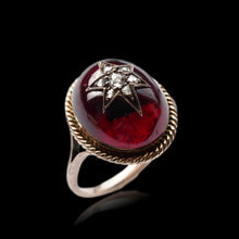 Load image into Gallery viewer, Antique Victorian Garnet & Diamond Cabochon & Star Rose Cut Gold Ring - c.1880