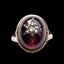 Load image into Gallery viewer, Antique Victorian Garnet & Diamond Cabochon & Star Rose Cut Gold Ring - c.1880