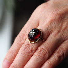 Load image into Gallery viewer, Antique Victorian Garnet & Diamond Cabochon & Star Rose Cut Gold Ring - c.1880