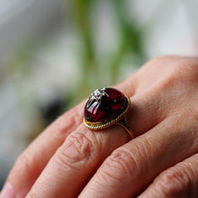 Load image into Gallery viewer, Antique Victorian Garnet & Diamond Cabochon & Star Rose Cut Gold Ring - c.1880