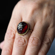 Load image into Gallery viewer, Antique Victorian Garnet & Diamond Cabochon & Star Rose Cut Gold Ring - c.1880