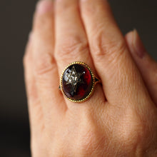 Load image into Gallery viewer, Antique Victorian Garnet & Diamond Cabochon & Star Rose Cut Gold Ring - c.1880