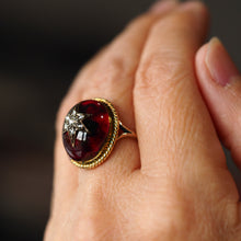 Load image into Gallery viewer, Antique Victorian Garnet & Diamond Cabochon & Star Rose Cut Gold Ring - c.1880