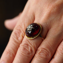 Load image into Gallery viewer, Antique Victorian Garnet & Diamond Cabochon & Star Rose Cut Gold Ring - c.1880