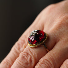 Load image into Gallery viewer, Antique Victorian Garnet & Diamond Cabochon & Star Rose Cut Gold Ring - c.1880