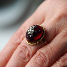 Load image into Gallery viewer, Antique Victorian Garnet & Diamond Cabochon & Star Rose Cut Gold Ring - c.1880